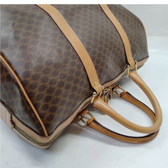 💯AUTH CELINE BOSTON BAG MACADAM PVC/LEATHER BROWN UNISEX - Picture 2 of 10